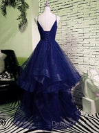 Sparkly Navy Blue Tulle Long Prom Dress Evening Dress