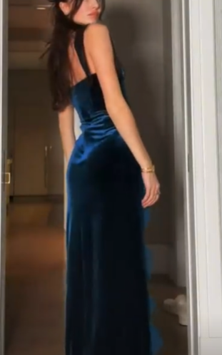 Sexy Slit Velvet Lace Long Prom Dress Evening Dress Secondary image