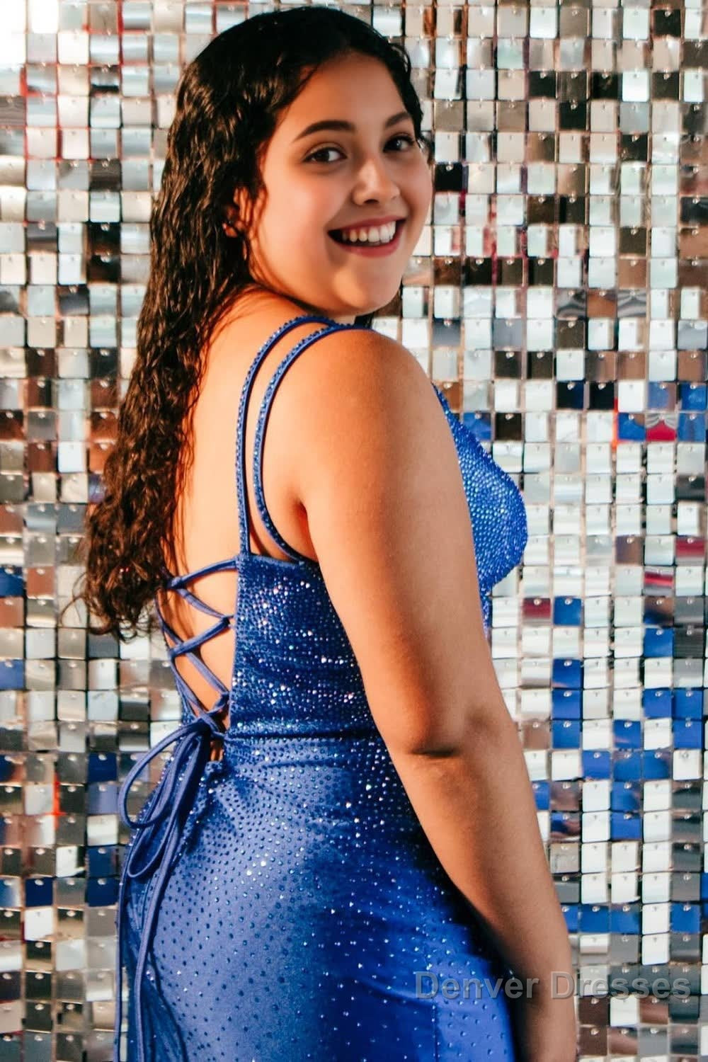 Sparkly Plus Size Blue Spaghetti Straps Short Prom Dress with Beading Secondary image