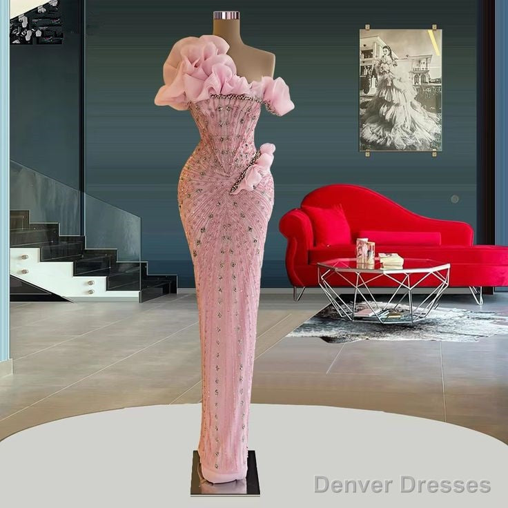 Sparkly Prom Dresses Beaded Crystals Pink Evening Formal Gowns