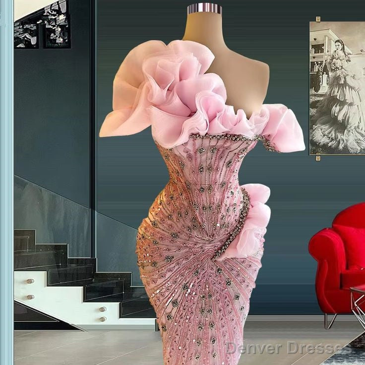 Sparkly Prom Dresses Beaded Crystals Pink Evening Formal Gowns