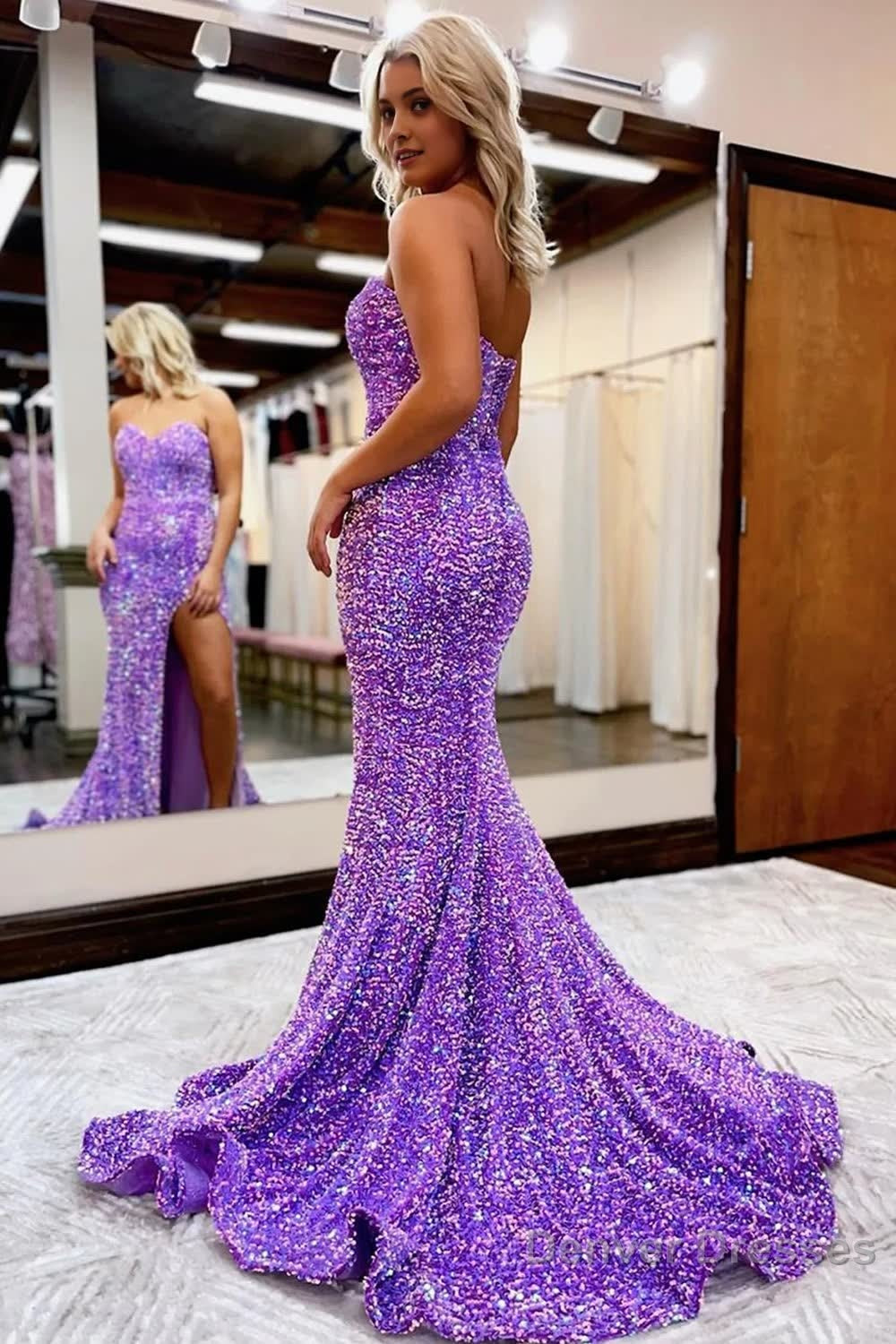 Sparkly Purple Sequins Mermaid Long Prom Dress with Slit Secondary image