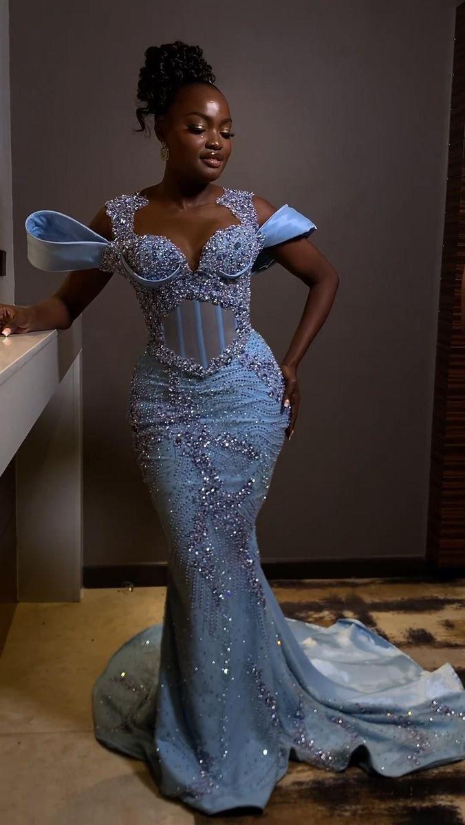 Sparkly Rhinestones Blue Mermaid Long Prom Dress Evening Dress Secondary image