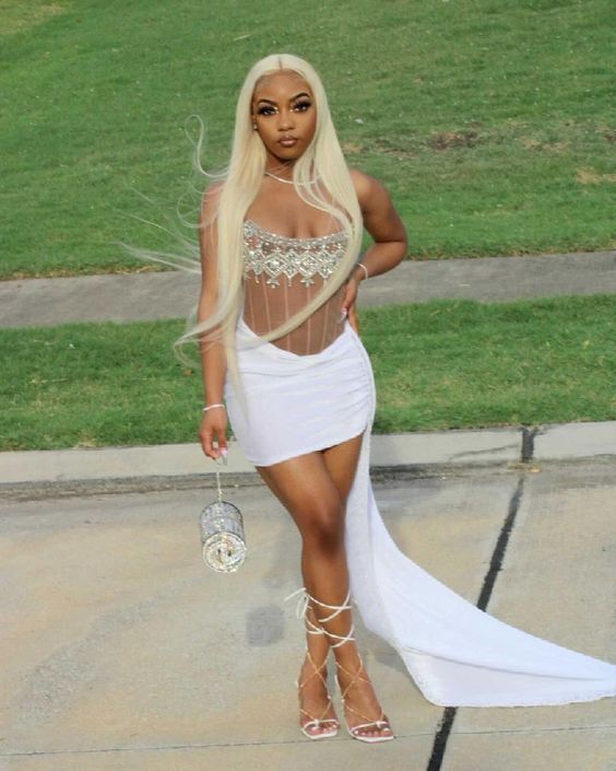 Sparkly Rhinestones White Homecoming Dress Main image