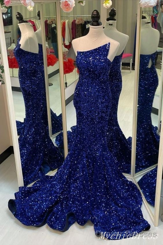 Sparkly Royal Blue Sequin Prom Dresses Mermaid Long Evening Gown Main image