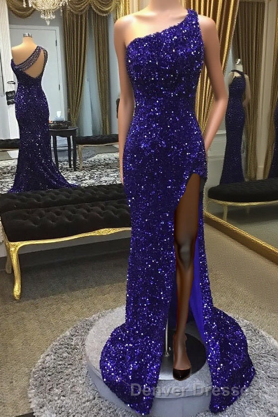 Sparkly Royal Blue Sequins One Shoulder Long Prom Main image