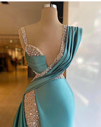 Sparkly Sequined Split Mermaid Evening Dress Crystal Long Formal Prom Gowns Custom Made Plus Size Pageant Wear Party Dress