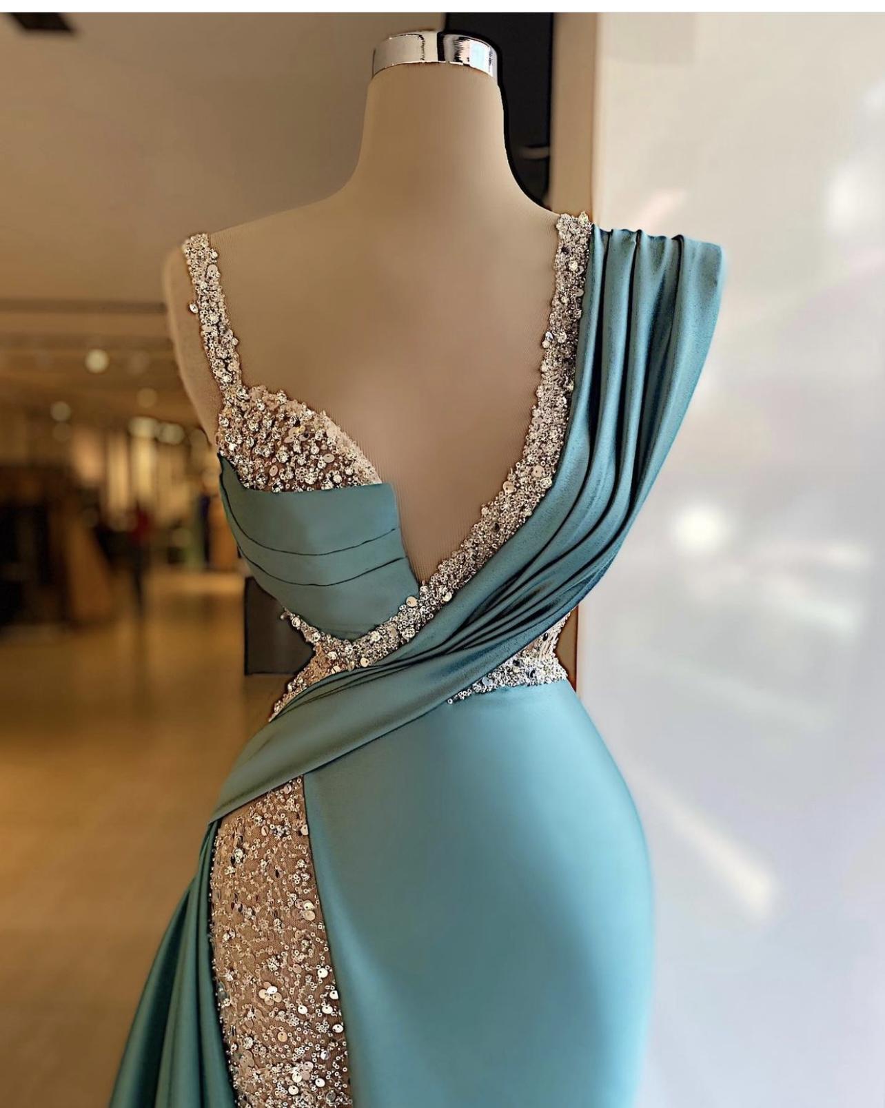 Sparkly Sequined Split Mermaid Evening Dress Crystal Long Formal Prom Gowns Custom Made Plus Size Pageant Wear Party Dress
