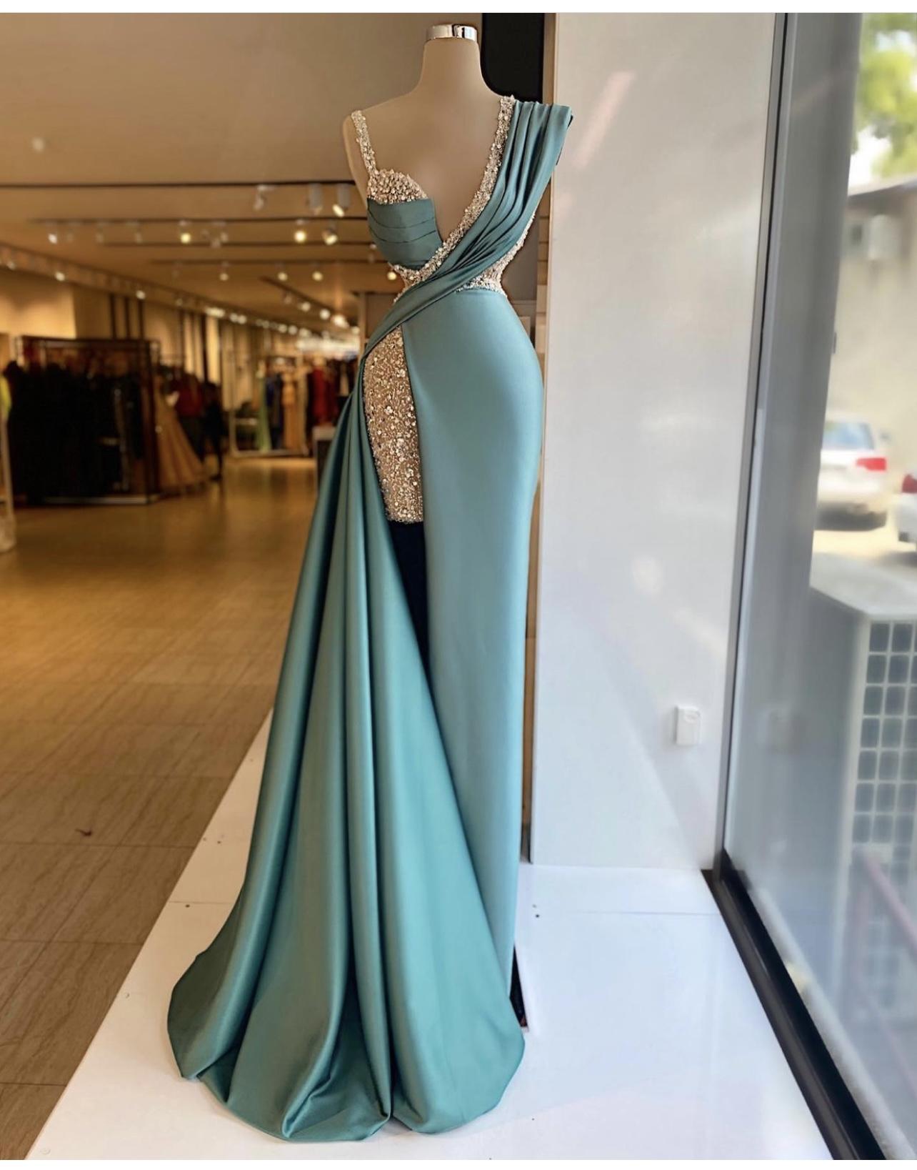 Sparkly Sequined Split Mermaid Evening Dress Crystal Long Formal Prom Gowns Custom Made Plus Size Pageant Wear Party Dress