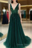 Sparkly Sequins Beaded V-Neck Tulle Open Back Evening Dress