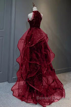 Sparkly Sheath Burgundy Sequin Long Prom Dress Party Dress