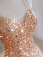 Sparkly Sheath Champagne Sequin Long Prom Dress Party Dress