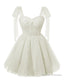 Sparkly Starry White Tulle Short Homecoming Dresses Spaghetti Bow Straps Prom Dress Sequin Cocktail Party Dress for Teens