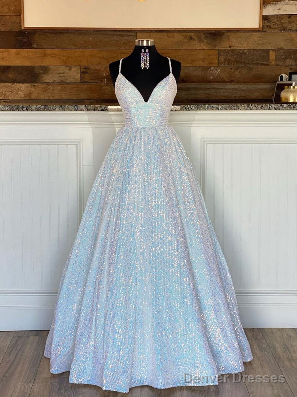 Sparkly V Neck Backless Prom Dresses, Open Back Shiny Formal Graduation Dresses Main image