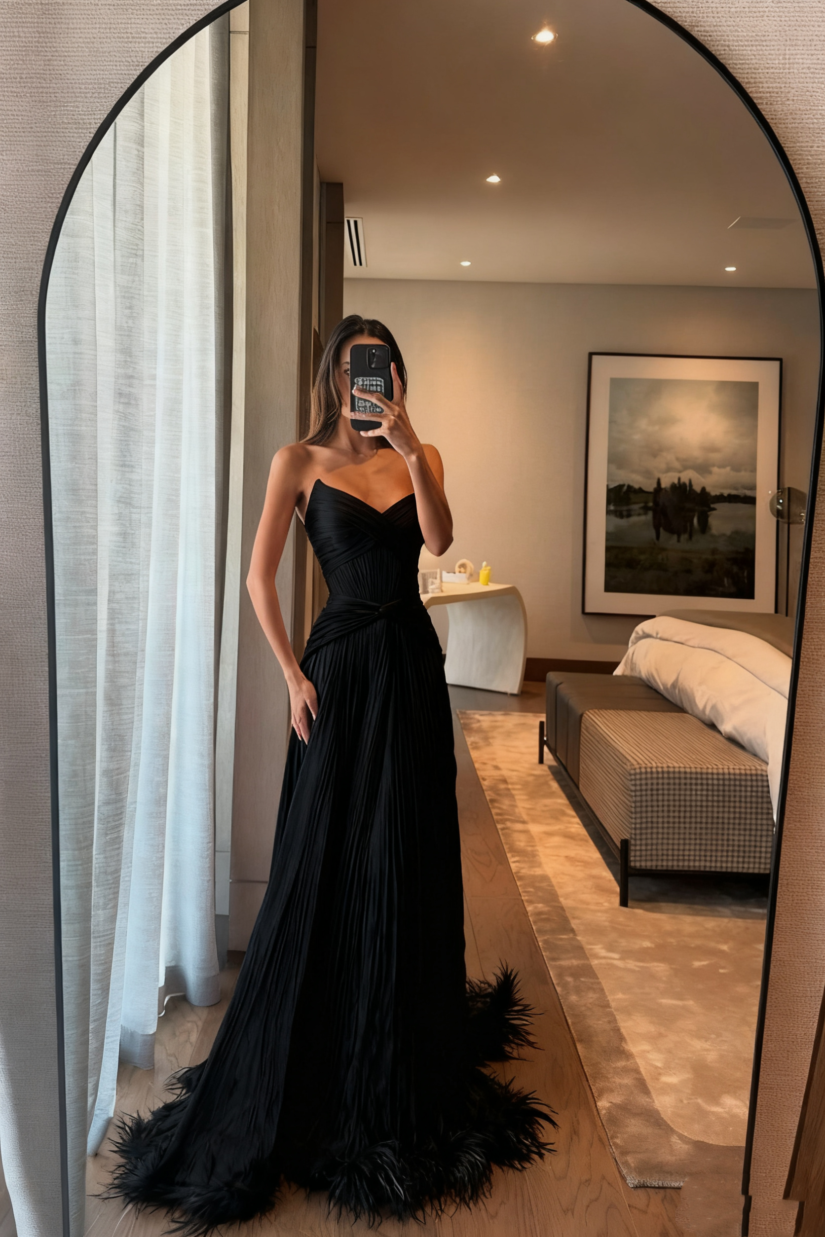 Special A Line Sweetheart Pleated Chiffon Pink Sleeveless Feathers Long Prom Dress Inspo Prom Gown Secondary image