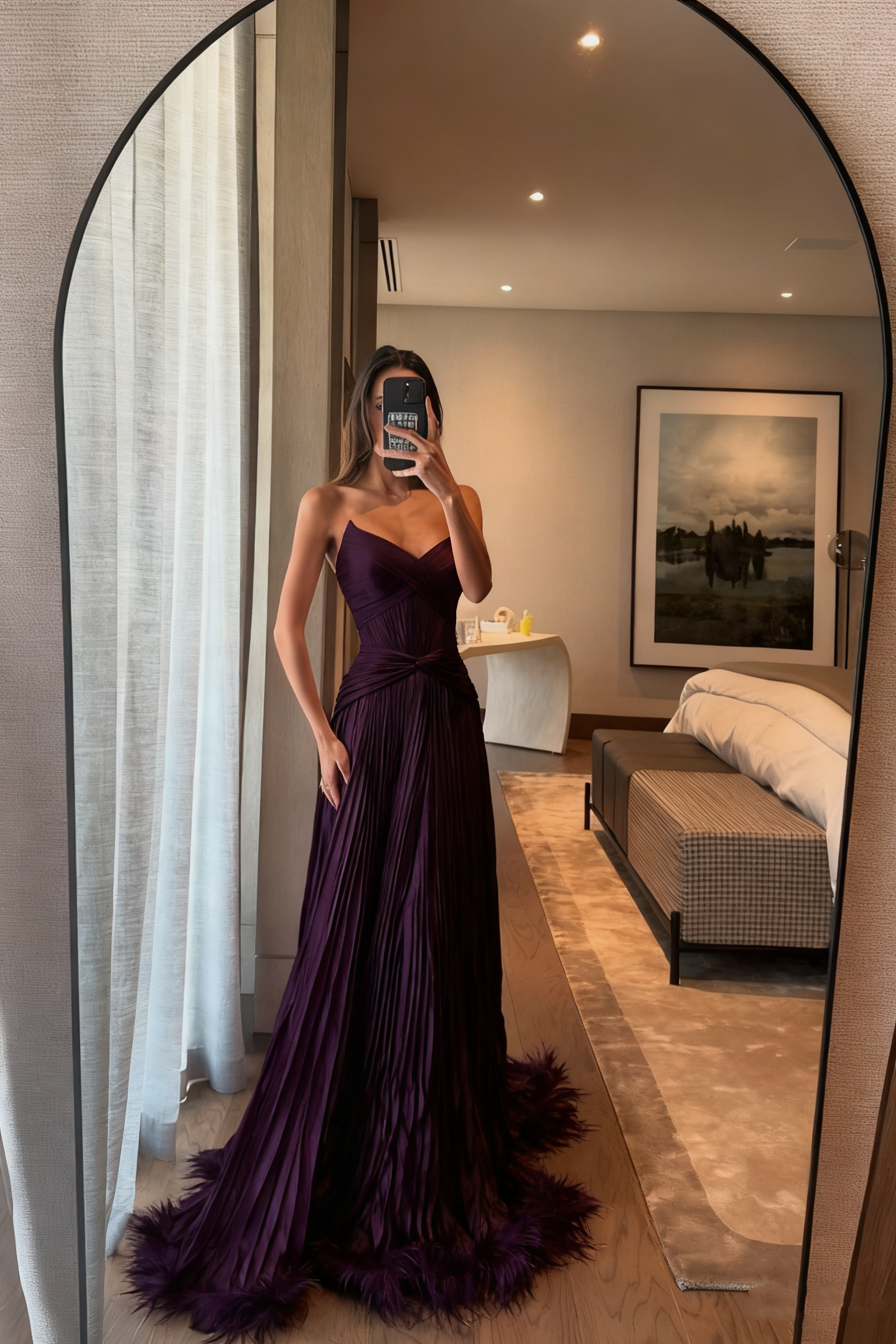 Special A Line Sweetheart Pleated Chiffon Pink Sleeveless Feathers Long Prom Dress Inspo Prom Gown