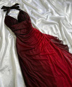 Special Gradient Color Burgundy Prom Dress, Tie Halter Date/Birthday Party Dress