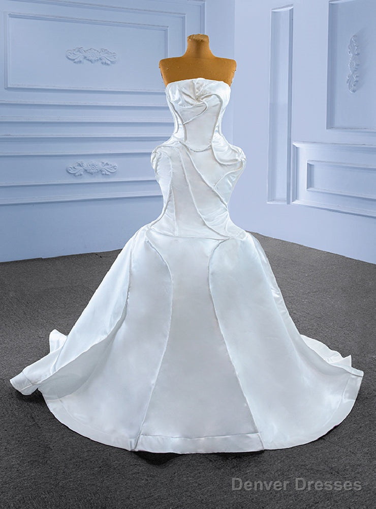 Special White Mermaid Satin Strapless Wedding Dress Main image