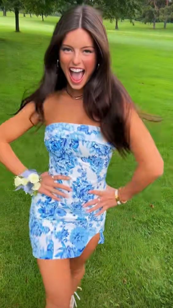 Spring Fling Dress, Strapless Floral Print Homecoming Dress, Mini Party Dress Main image