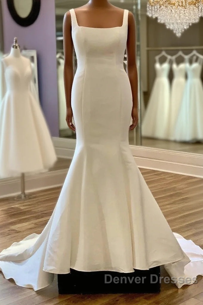 Square Neck Bow Back Trumpet Long Wedding Gown Main image