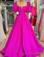 Square Neck Fuchsia Puff Sleeves A-Line Prom Dress