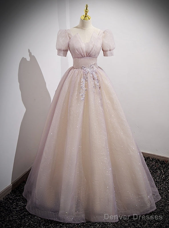 Square Neck Short Sleeve Sequins Prom Dress Main image