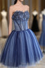 Charming Blue Lace Tule A Lin Short Prom Dress, Homecoming Dress