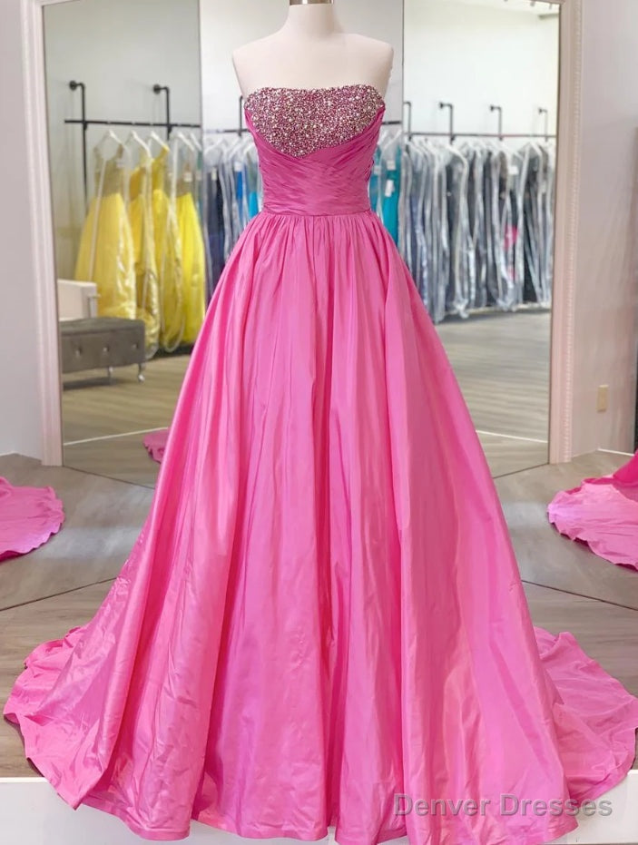 Strapless A Line Long Prom Dress with Beading Main image