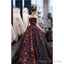 Strapless A Line Tulle Prom Dress Applique Black Ball Gown