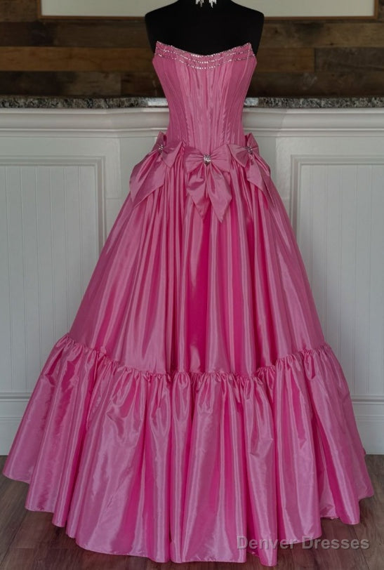 Strapless Ball Gown Long Prom Dress with Beading and Bow Main image