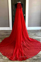 Strapless Beaded Side Slit Red Long Prom Dress With Cape