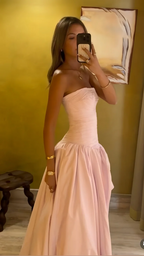 Strapless Black A Line Long Prom Dress With Slit