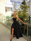 Strapless Black A Line Long Prom Dress With Slit