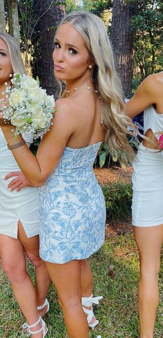 Strapless Blue Sheath Homecoming Dress Short Prom Dress