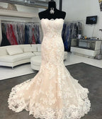 Strapless Bodice Corset Mermaid Lace Wedding Dress For Bride