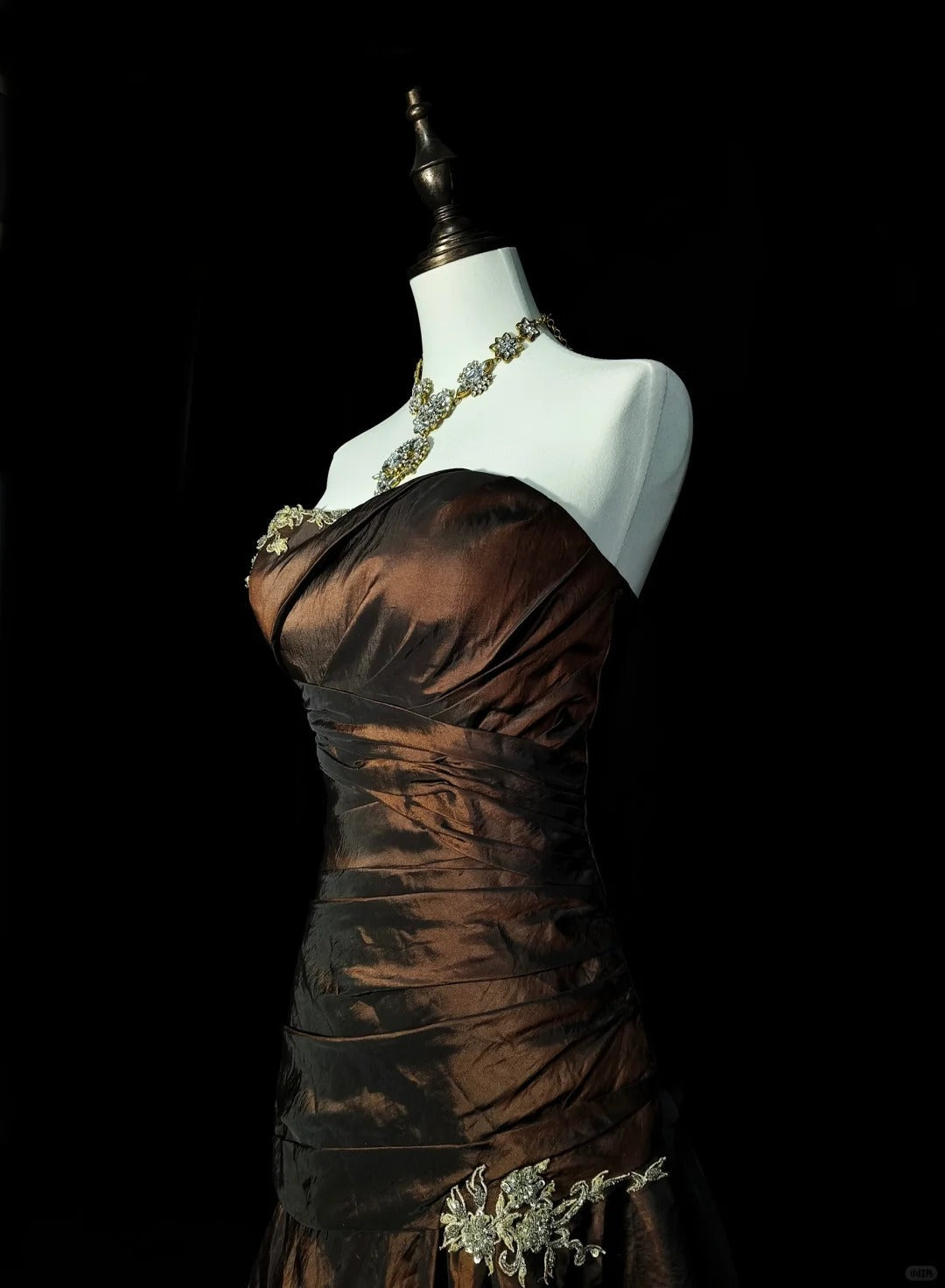 Strapless Brown Vintage Evening Dress, Sleeveless Long Party Gowns