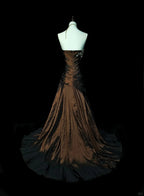 Strapless Brown Vintage Evening Dress, Sleeveless Long Party Gowns