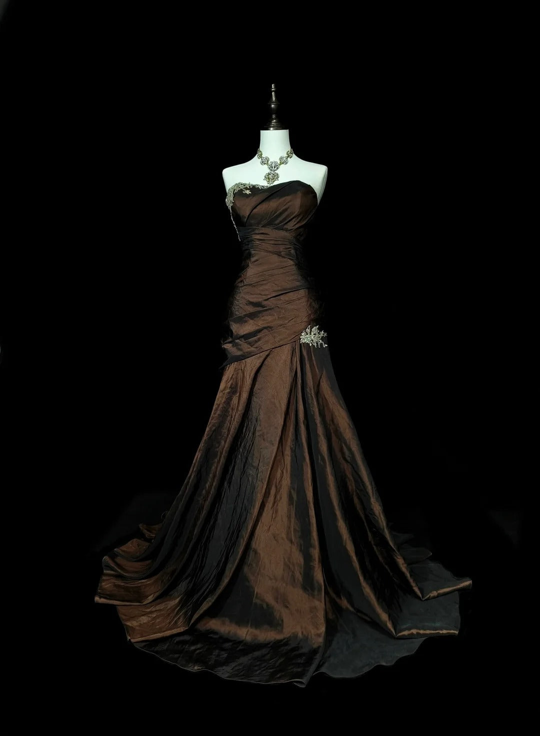 Strapless Brown Vintage Evening Dress, Sleeveless Long Party Gowns Main image
