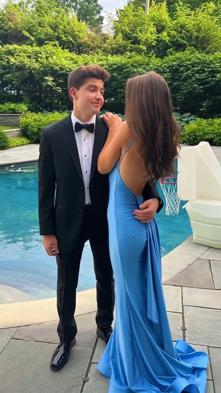 Sexy Blue Mermaid Prom Dress,Open Back Long Evening Party Dress Secondary image