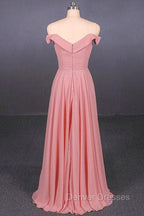 Strapless Floor Length Chiffon Pink Prom Simple A Line Bridesmaid Dress