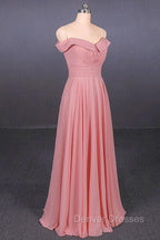 Strapless Floor Length Chiffon Pink Prom Simple A Line Bridesmaid Dress