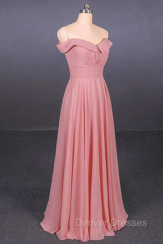 Strapless Floor Length Chiffon Pink Prom Simple A Line Bridesmaid Dress