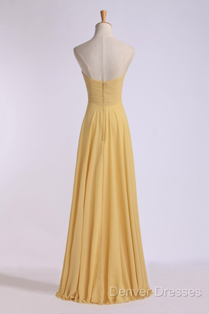 Strapless Gold High Waist Chiffon Long Bridesmaid Dress Secondary image