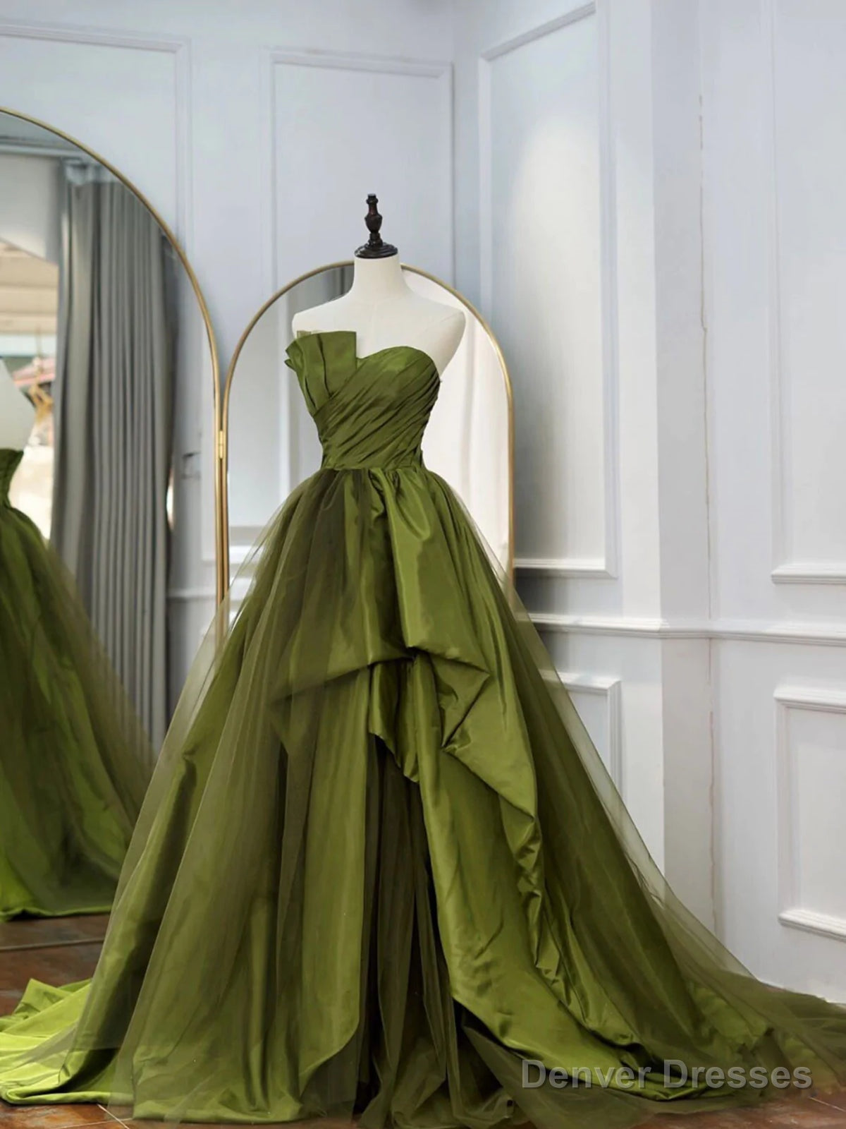 Strapless Green High Low Prom Dresses, High Low Green Long Formal Evening Dresses Secondary image