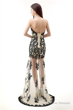 Strapless Lace Appliqued Chiffon Asymmetrical Prom Dresses