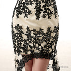 Strapless Lace Appliqued Chiffon Asymmetrical Prom Dresses