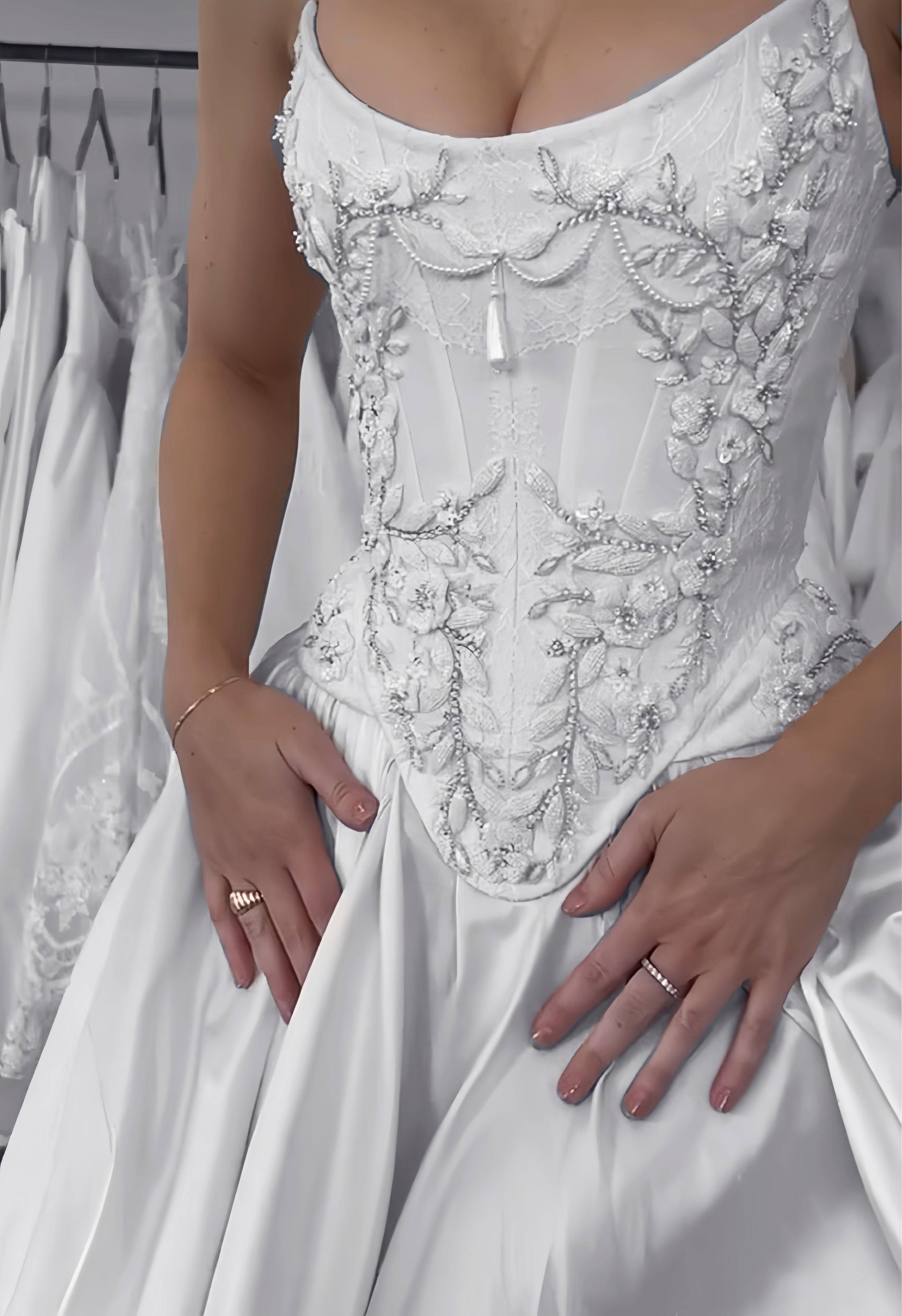 Strapless Lace Satin White Vintage Wedding Dress,