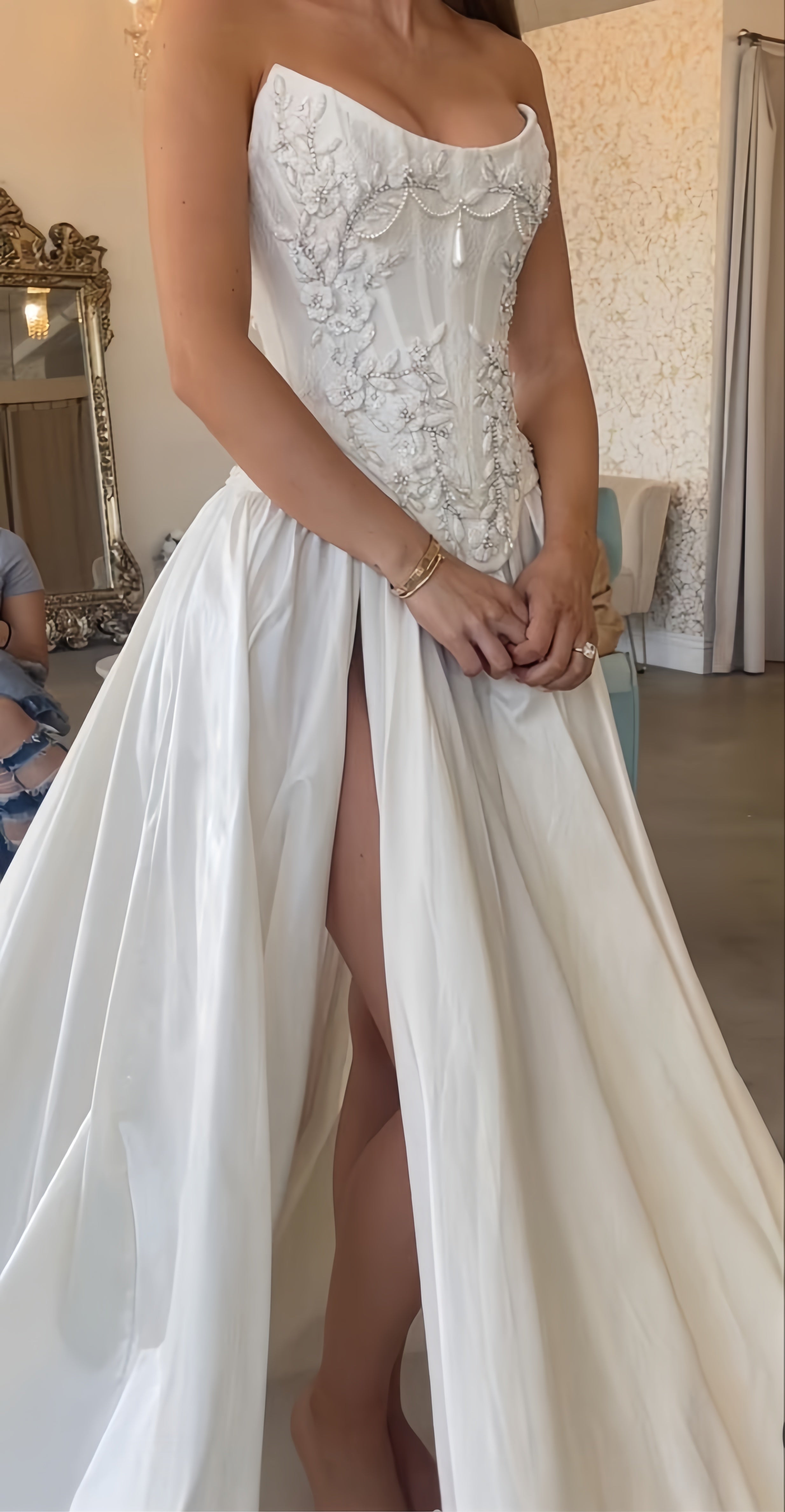 Strapless Lace Satin White Vintage Wedding Dress, Main image