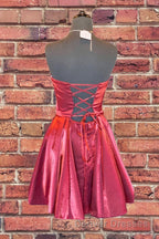 Strapless Lace-Up Yellow Satin Homecoming Dress,Short Cocktail Dress