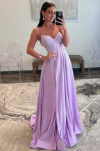 Strapless Lilac Corset A-Line Prom Dress with Rhinestones